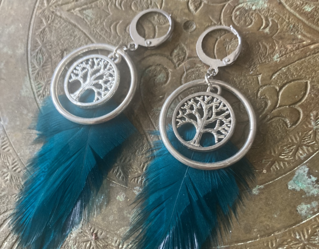 Boucles d’oreilles Renaissance bleu canard 