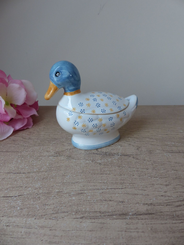 Boite en céramique canard avec couvercle peint main poterie française, Boite à sucre canard, Salière canard Petite terrine canard