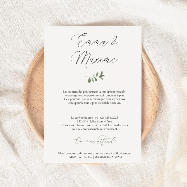 Faire-part mariage | Modèle Laurier