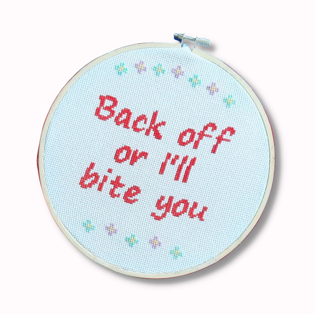 Back off or I&#039;ll bite you, completed cross stitch