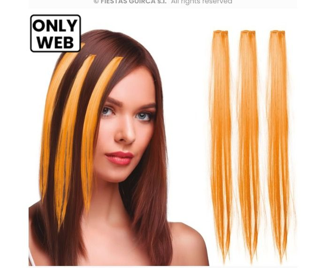Carnevale , kit 3 ciocche colorate 50 cm ARANCIO