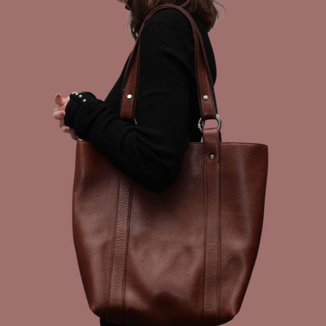 Grand sac en cuir grainé marron