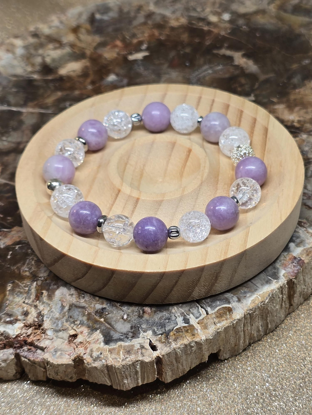 Bracelet Lépidolite et Cristal de roche en 1cm