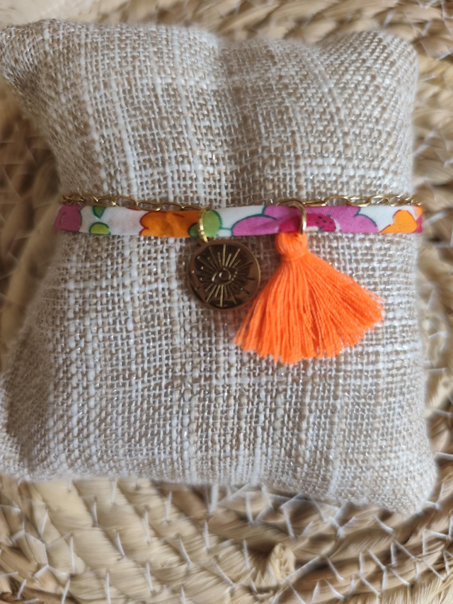 BRACELET "LIBERTY" BRELOQUES/POMPON ORANGE 0000309