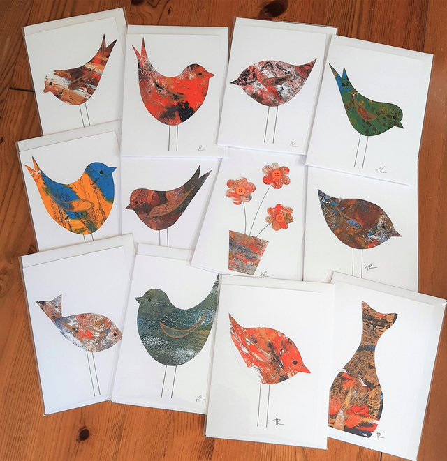 A selection of 5 unique hand-printed cards.