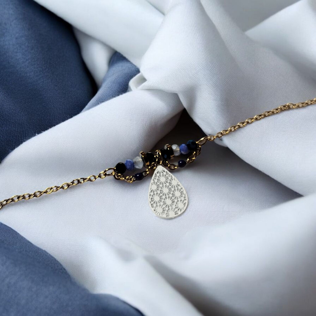 Bracelet acier inoxydable bleu dégradé et doré