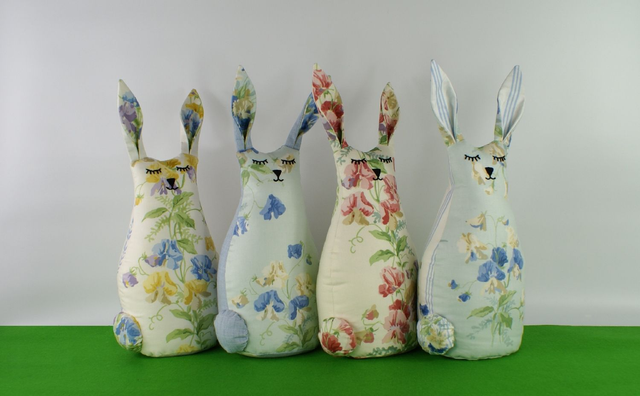 Sweet pea Spring Bunny Decor, Retro hand-embroidered Bunny Rabbit Doorstop, Bunny Bookend, Easter Gift, Handmade in UK