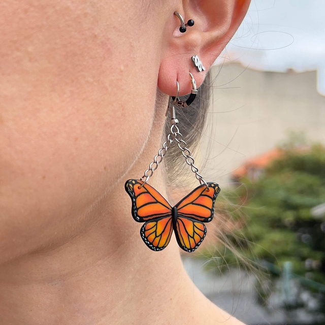 Mariposa Monarca Pendientes Grandes