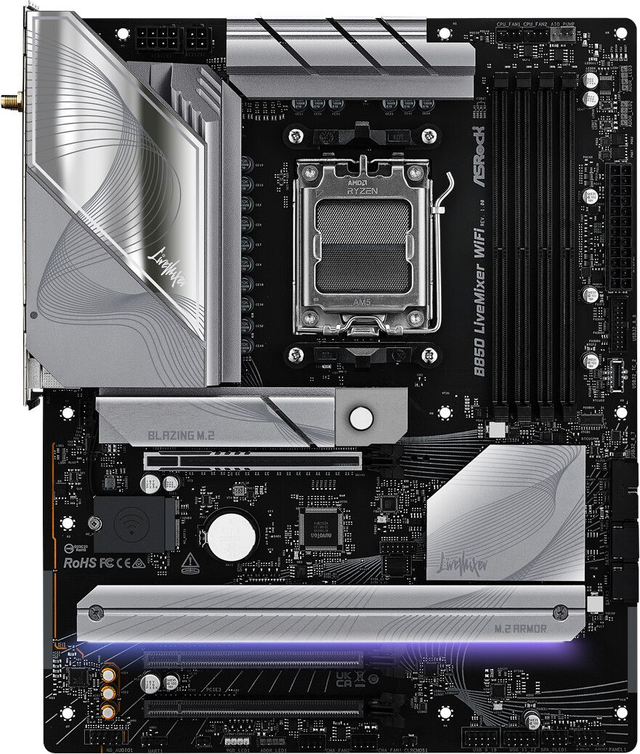 02.2.0133 – Scheda Madre ASRock B850 LiveMixer – ATX creativa viola/nera con WiFi 7 per Ryzen 7000/8000/9000
