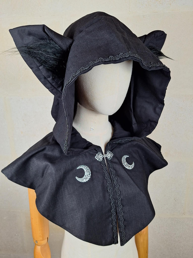 Capuchon à oreilles en lin Noir