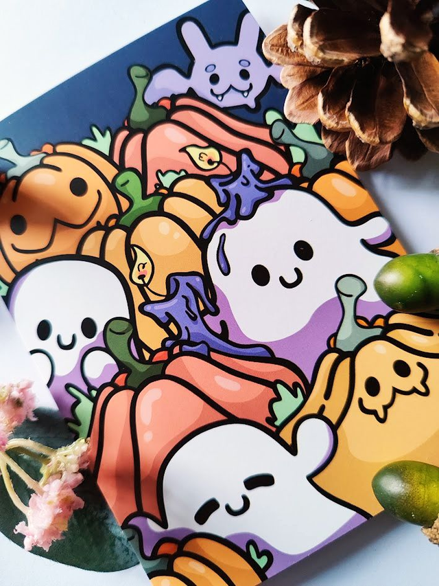 Ghost and Pumpkins Blank Greeting Card