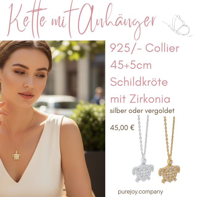Kette mit Anhänger - Schildkröte mit Zirkonia