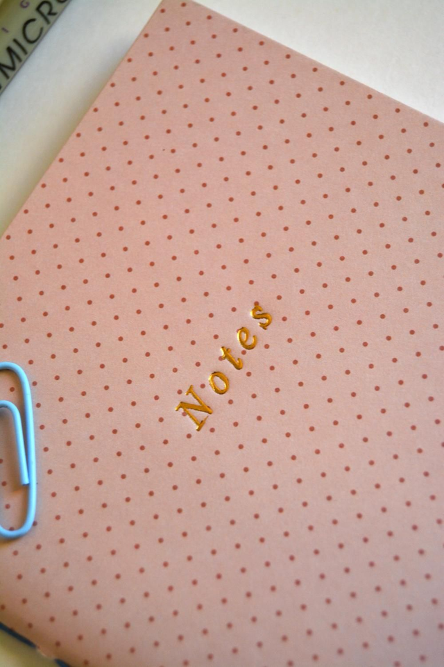 Petit cahier orange à pois marrons 