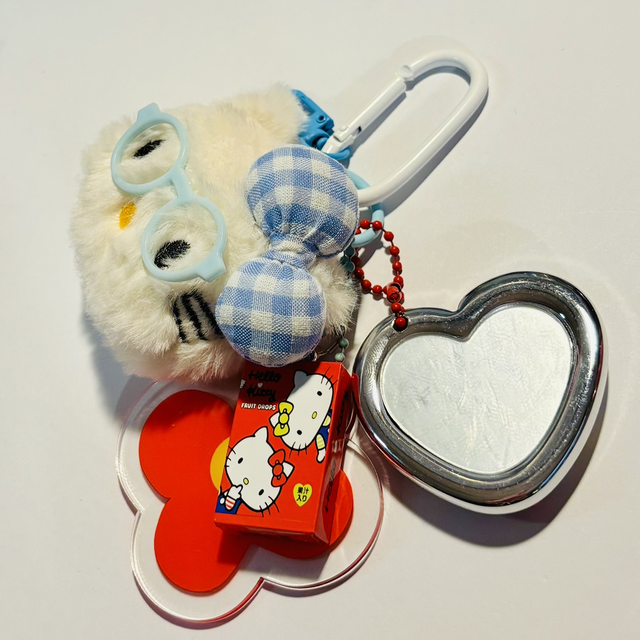 Hello Kitty plush pendant charm with handpainted mirror & matching charms BLUE design