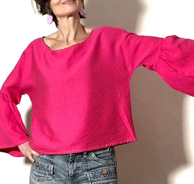 Top  Folk viscose uni pink