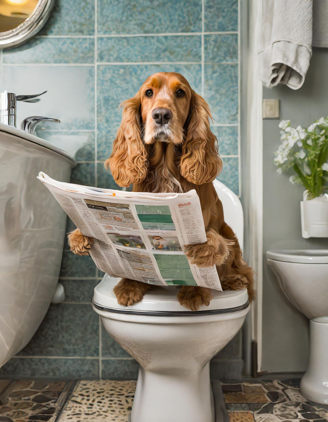 Spaniel on the Toilet Framed Canvas
