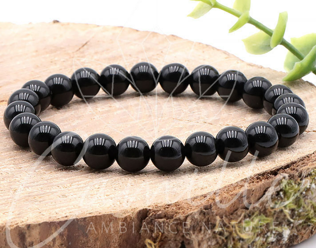 Bracelet boule 08mm obsidienne noire qualité A