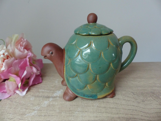 Théière en Forme de Tortue en Grès Fabriquée au Japon, Teapot Turtle Vintage
