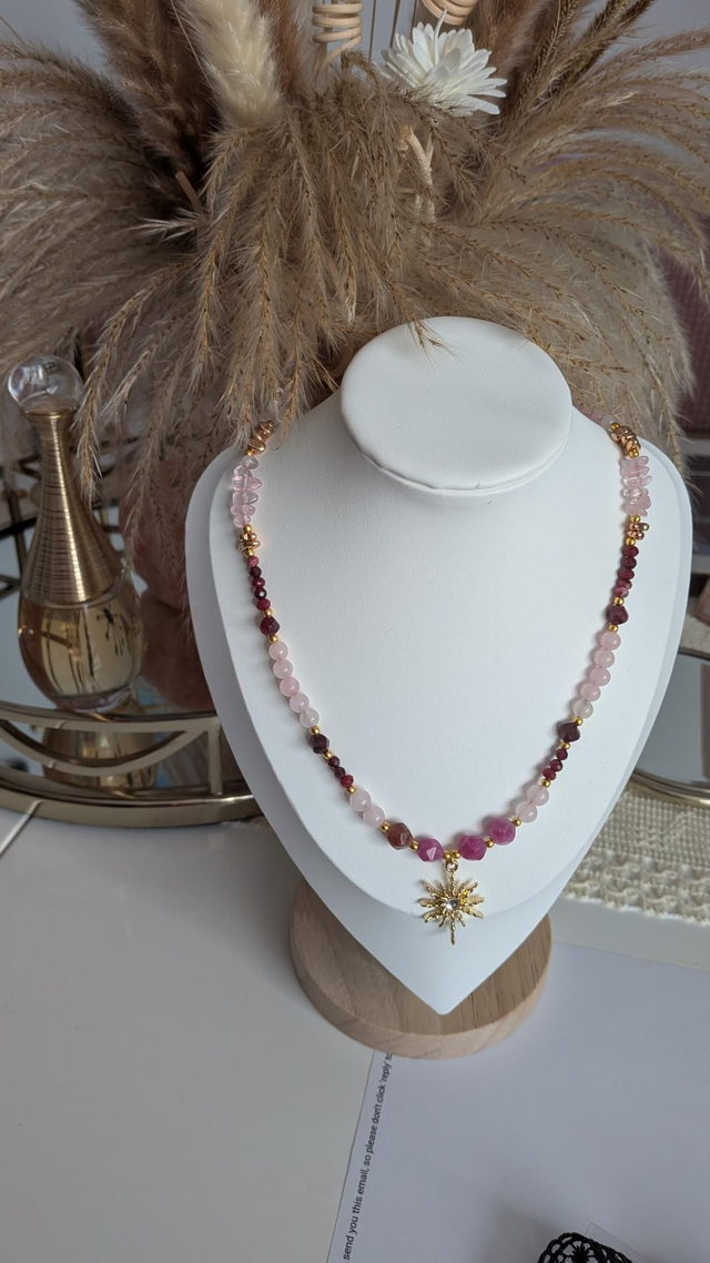 Rose quartz and garnet necklace 