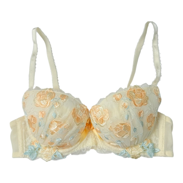 Yellow Floral embroidered Japanese Bra UK 32B