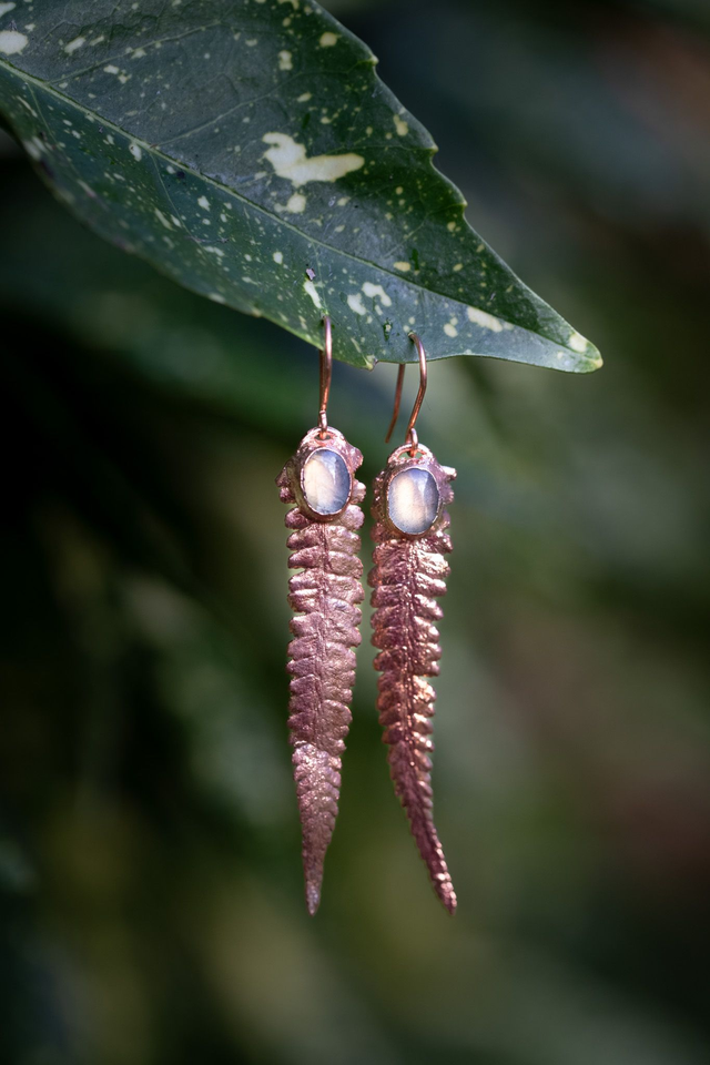 Boucles d'oreille Fougère et labradorite