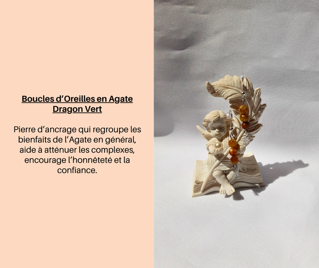 5- Boucles d'Oreilles en Agate Dragon Vert