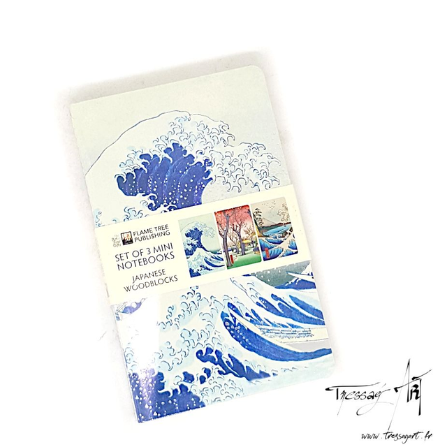 FLAMETREE - LOT 3 CARNETS DE NOTES VAGUE HOKUSAI HIROSHIGE - TB010