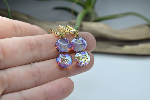 DORMEUSES DOUBLE VOIE LACTÉE AMBRE MONTURE OR (DVL19)