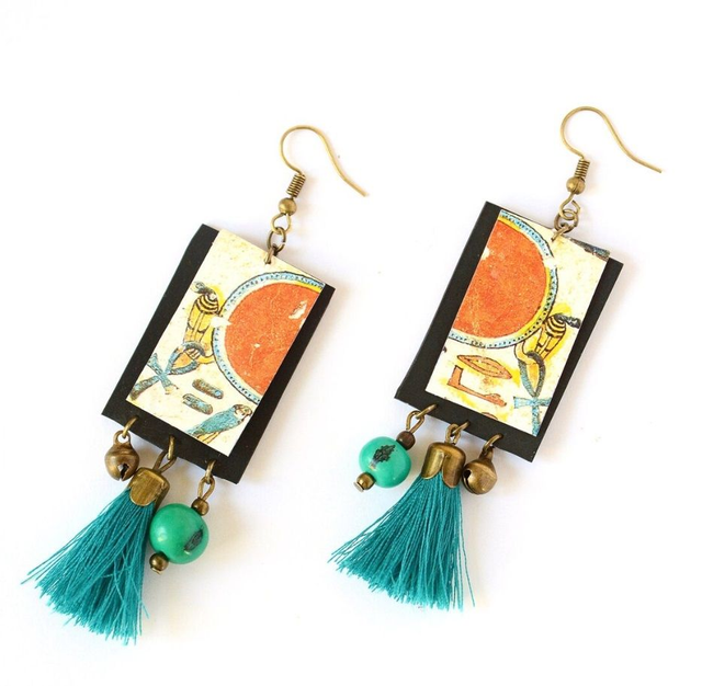 BO &quot;Création&quot; Turquoises en CHAMBRE à AIR, CARTON et PAPIER RECYCLÉES - Hiéroglyphes - Pièces Uniques