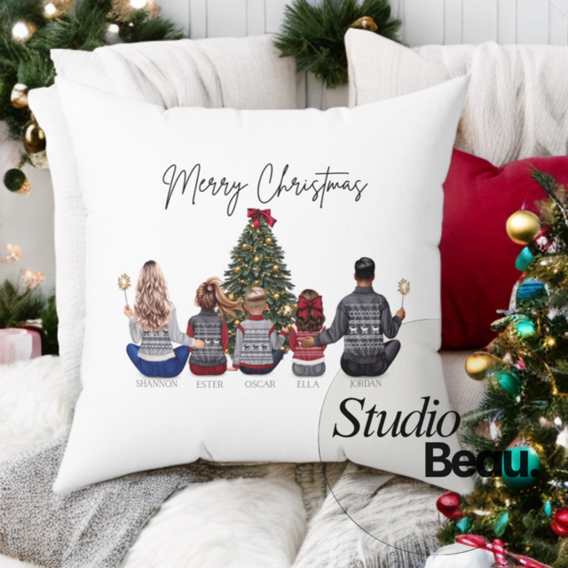 Christmas Personalised “Our Family” Watercolour Cushion