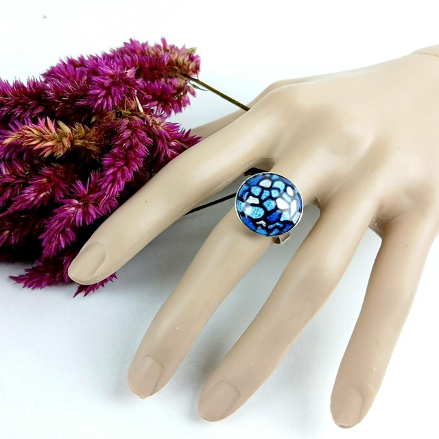 Bague en émail sur monture réglable en Argent