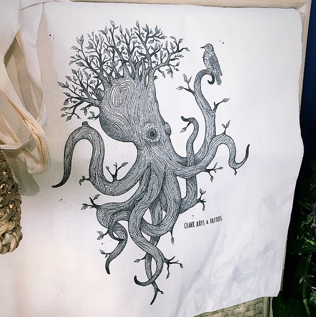 Totebag pieuvre arbre 