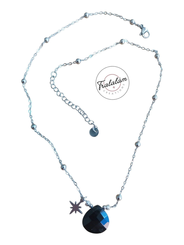 ✨ Collier "Les Jolies Pierres" agate noire argenté ✨