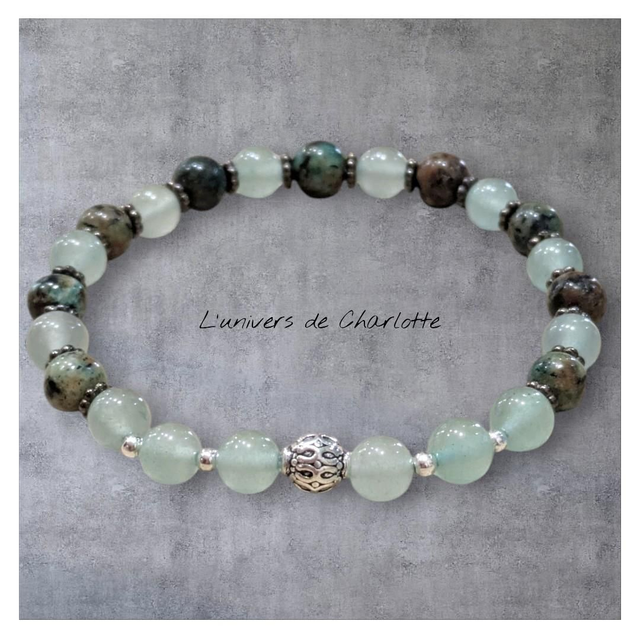 Bracelet &quot;Fluorite &amp; Turquoise africaine&quot; 6mm BR-127