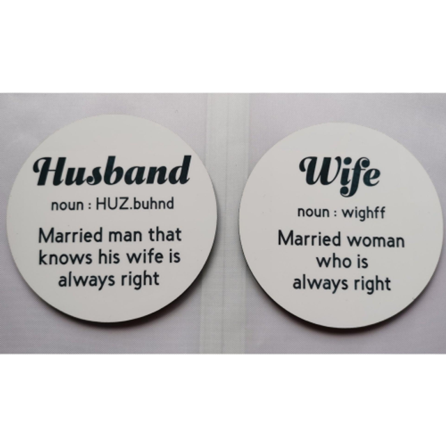 Set of 2 Husband &amp; Wife, Woman is Always Right Humorous Wooden Coasters