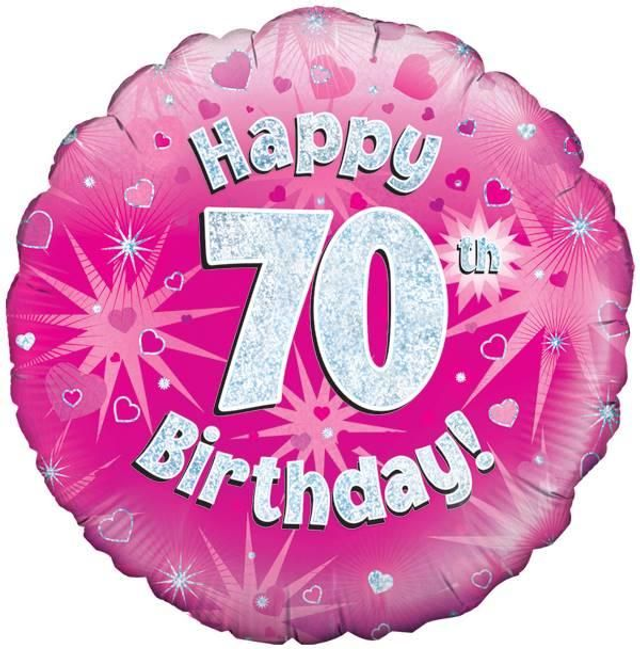 18" HAPPY 70TH BIRTHDAY PINK HOLOGRAPHIC FOIL