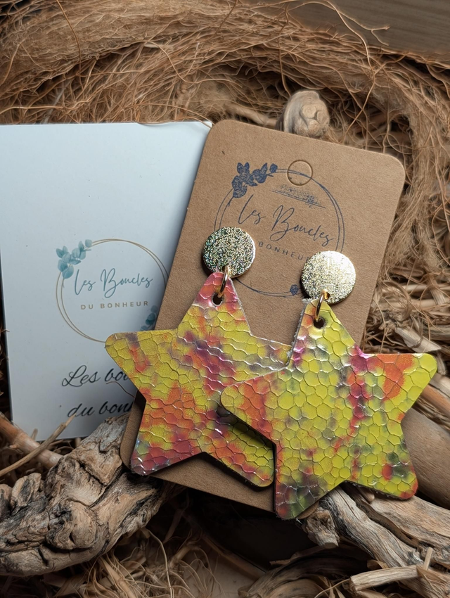 Boucles d'oreilles Années 80/90 étoile jaune orangé x038