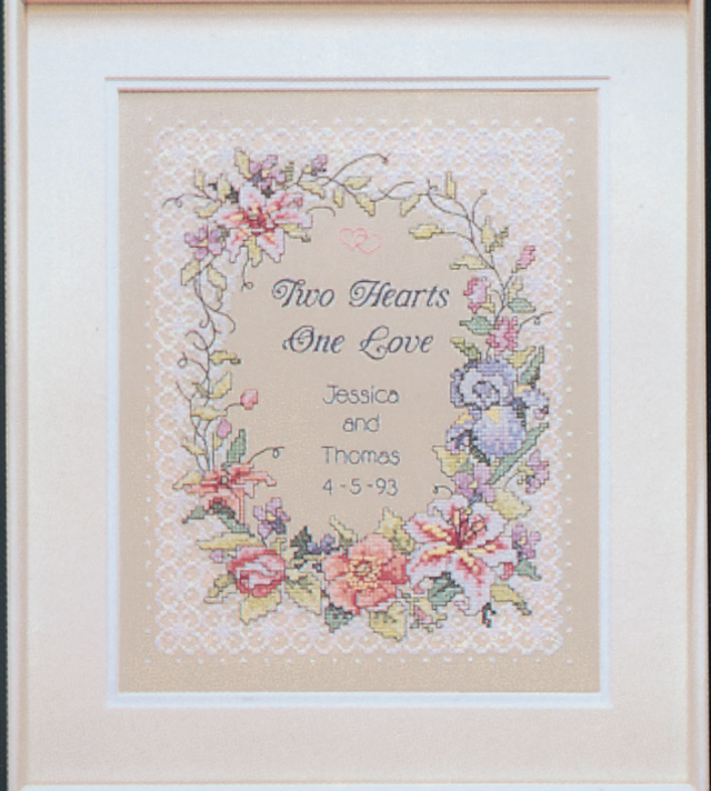 Stamped Cross Stitch Kit: Wedding Record: Two Hearts - Dimsensions 