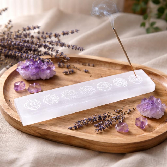 "7 chakras" - Porte-encens tige - Sélénite 