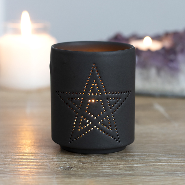 Small Black Pentagram Cut Out Tealight Holder