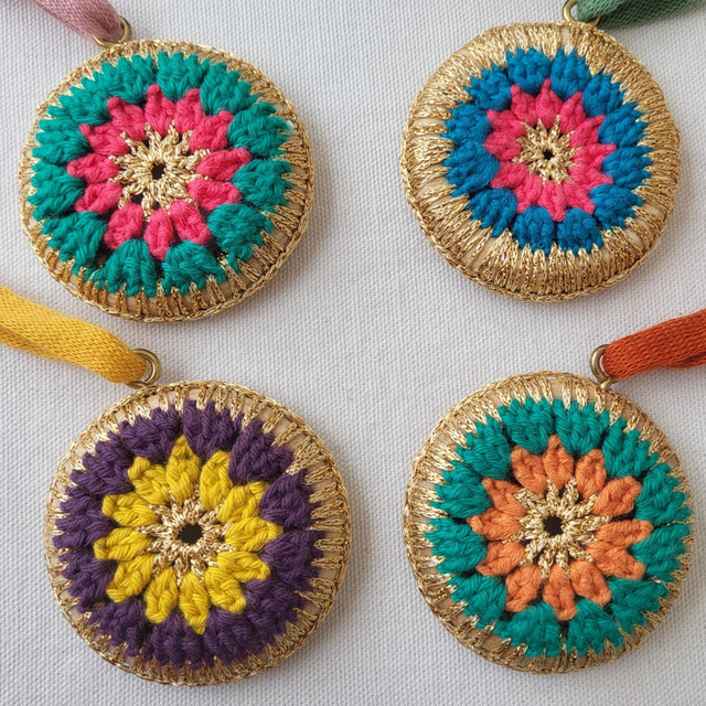 Crocheted Mandala Decoration - Gold Border