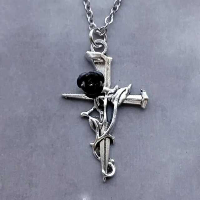 Coffin Nails Cross with Black Rose
