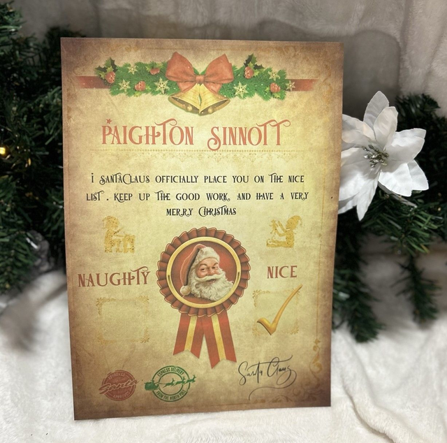Personalised Santa nice list certificate