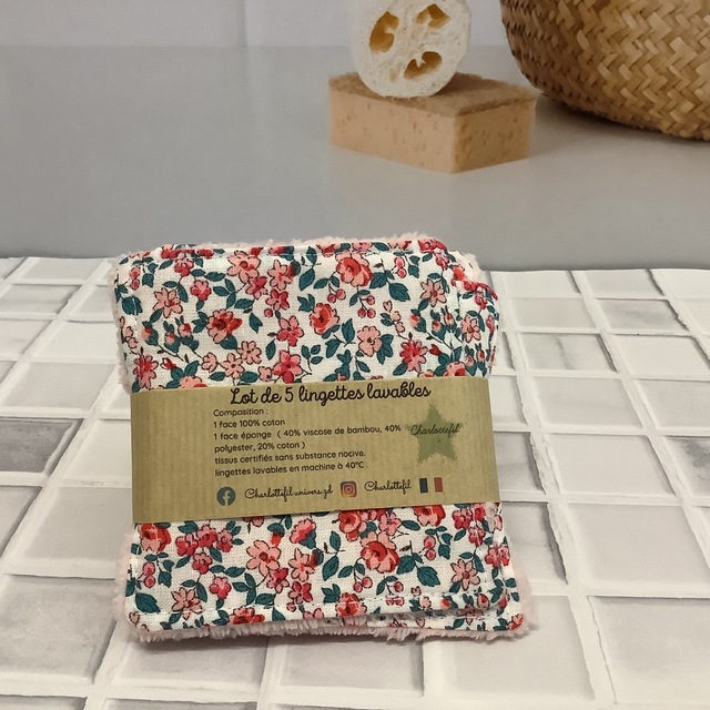 Lot de 5 lingettes lavables carrées 