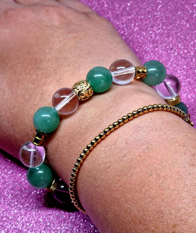 Bracelet Cristal de roche et Aventurine verte XL en