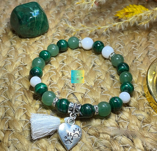 🌿🦢Bracelet en Aventurine-Malachite et Jade blanc 
