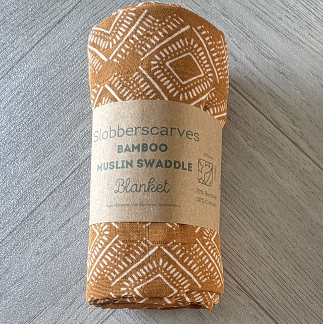 Mustard Aztec Bamboo Muslin Swaddle Blanket 
