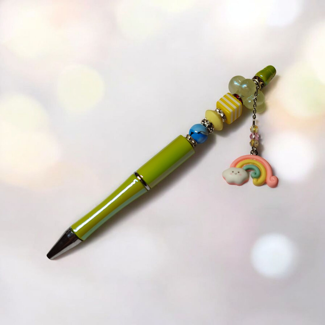 Stylo perles jaune bleu