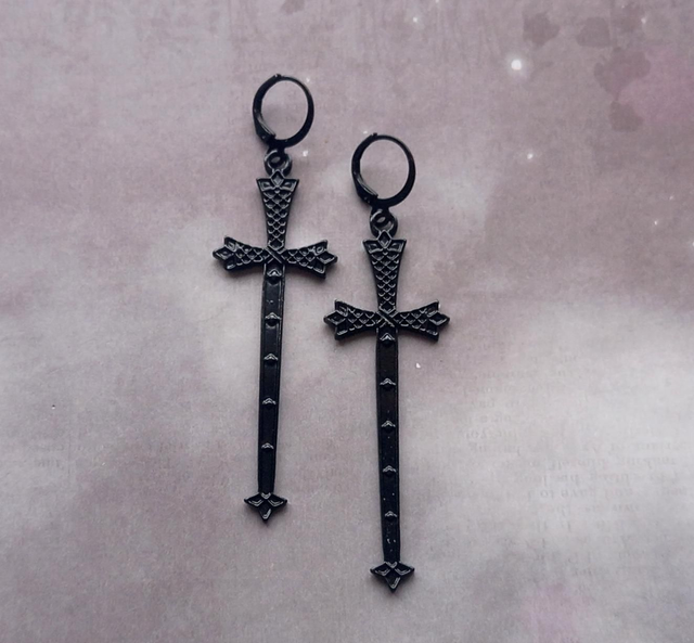 Black Skinny Cross Earrings 
