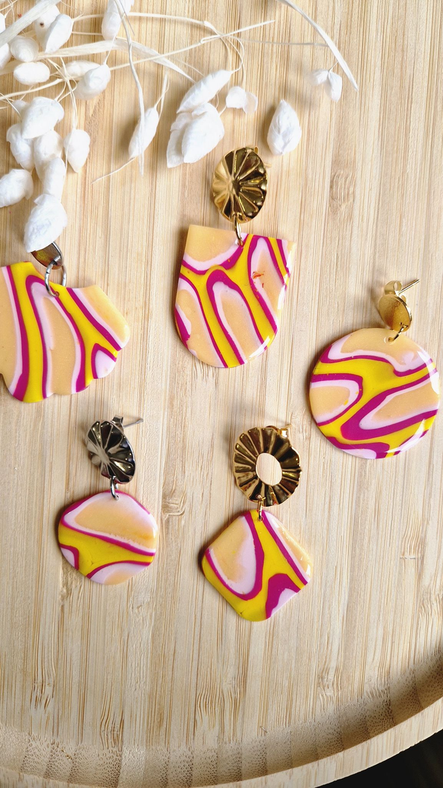 Pop'Art - Boucles d'oreilles en pâte polymère et résine.